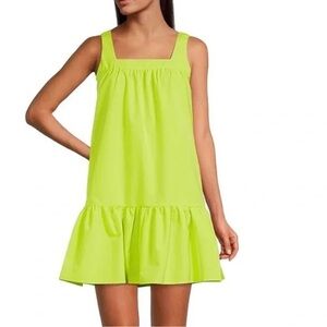 LDT Beth Square Neck Sleeveless Mini Dress Drop Waist Ruffle Hem Neon Limeade 0
